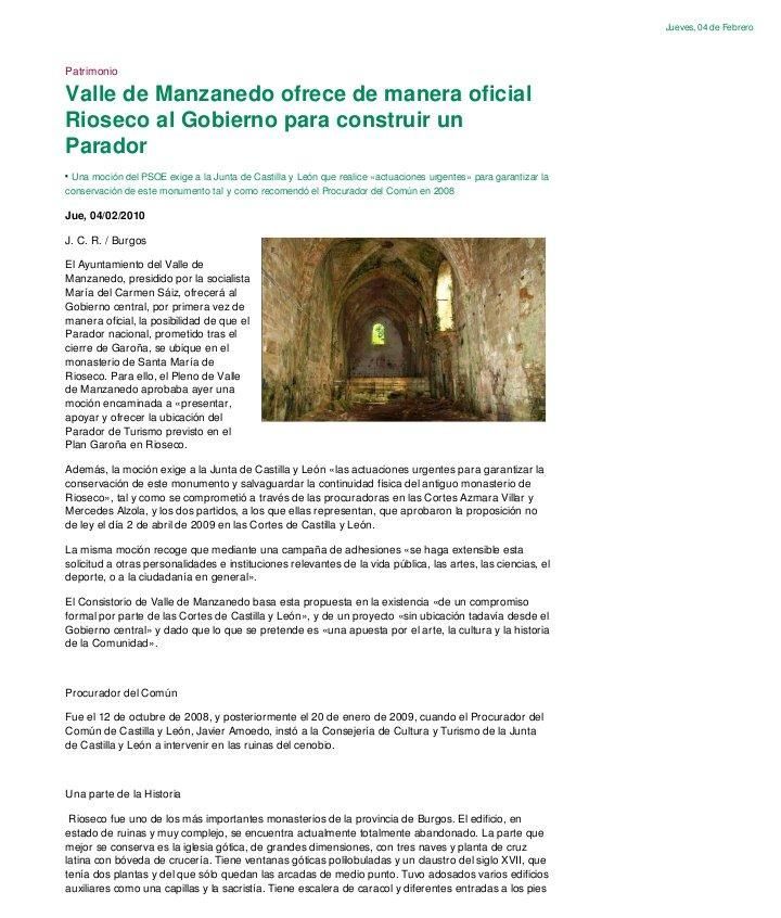 El Pleno aprueba una moción sobre el Monasterio de Rioseco